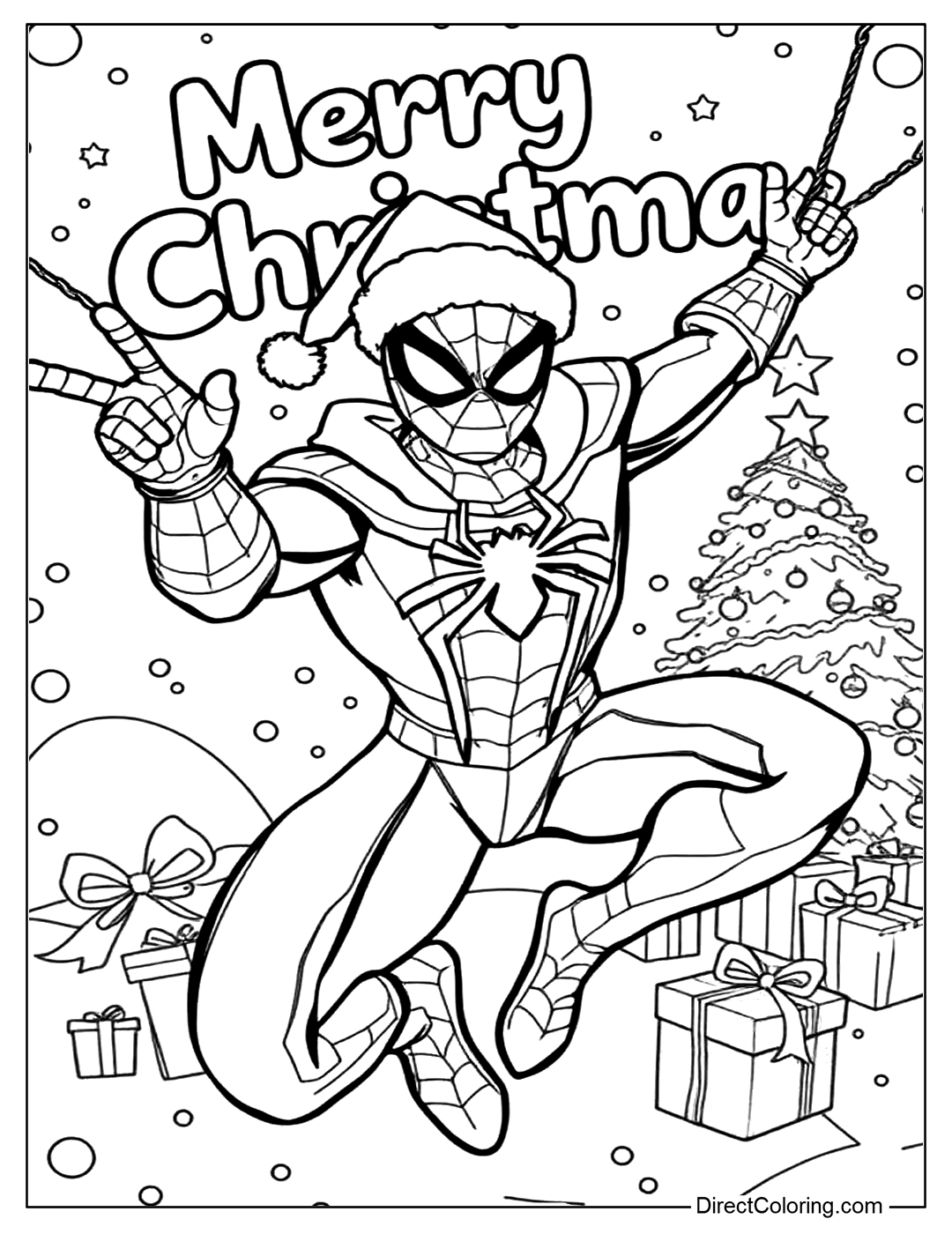 Merry Christmas Spider-Man Coloring Page